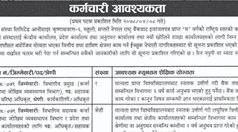 Mahuli Laghubitta Bittiya Sanstha Limited Vacancy